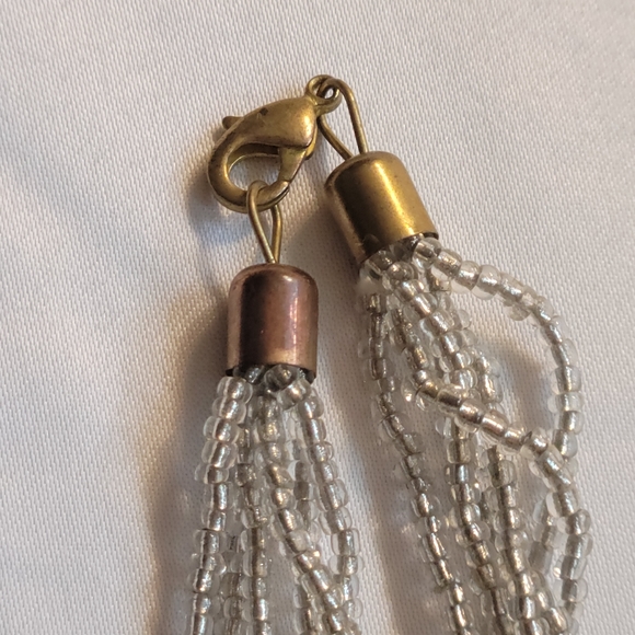 Vintage Six Strand Beaded Blue and Silver Glass Pendant Necklace - Picture 6 of 9